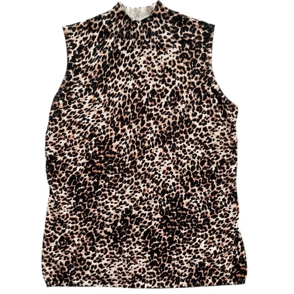 Jessica London women’s sleeveless mock neck leopard print 100% cotton tank 14/16